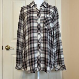 EUC Rails Hunter Long Sleeve Plaid Top Ivory Coral Blush Size Medium